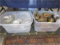 Two Plastic Tubs with Assorted Glassware, Metal, L