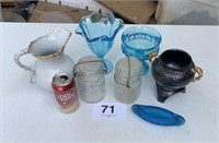 BLUE GLASS, 2 JARS, ETC