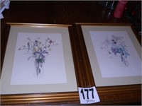 (2) Floral Wall Girl Pictures with Gold Frames