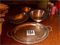 Silver Tray & (3) Bowls