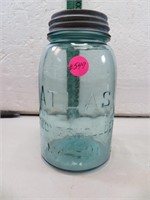 Antique Atlas Strong Shoulder Mason Blue Quart Jar