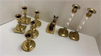 Brass and marble figurine, brass candlestick