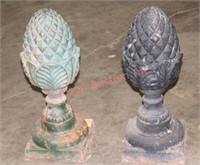 Pair of Cast Iron Pineapples on Stand