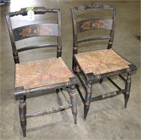 2 1960s Hitchcock Hand Painted Rush Seat Chairs