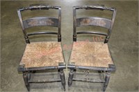 2 1960s Hitchcock Hand Painted Rush Seat Chairs