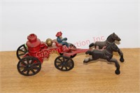 Antique Cast Iron Fireman, Horses & Carriage