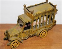 Antique Cast Iron Overland Circus Truck W/ Bear