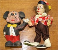 Cast Iron Mickey Mouse Bank & Clown
