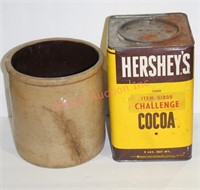 Antique Crock & Hershey's Cocoa 5 lb Tin
