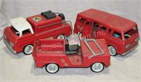 3 Vintage Metal Fire Truck Toys