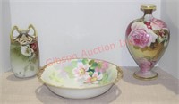 2 Vintage Nippon Vases & Nippon Bowl