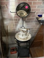 VINTAGE METAL STAND WITH WASH TUB AND BOWL
