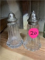 STERLING SILVER GLASS SALT PEPPER SHAKERS