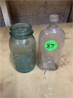 OLD BOTTLE AND BLUE JAR