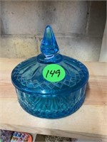 BLUE COVERED CANDY DISH