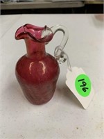 RUBY CRACKLE GLASS PITCHER - 4" TALL