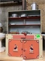 VINTAGE METAL TOY CABINET AND ACCESSORIES