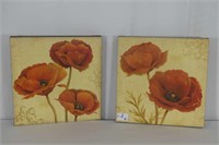 Pair Of Poppy Pictures On Canvas