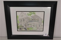 Framed Old Stone House Drawing