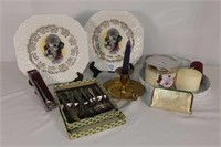 Candles And Holders, Flatware, Poodle Plates