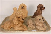 4 Stone Poodle Dog Figurines