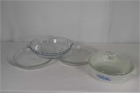 3 Glass Pie Plates And Covered Casserole
