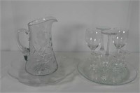 Stemware On Glass Plate, Pitcher, Serving Plate