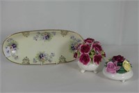 2 China Bouquets And A Painted Dish