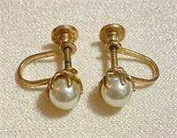Vintage Faux Pearl and Gold Toned Earrings