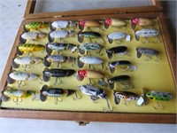 COLLECTION  OF (28) JITTERBUG LURES IN WOOD CASE