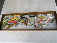 COLLECTION OF LAZY IKE LURES IN WOOD CASE
