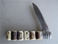 STAG DAMASCUS  SLIP JOINT KNIFE