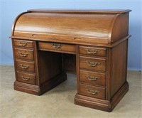 Jasper Cabinet Oak Roll Top Desk w/ 9 Drawers