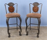 Two Contemporary Metal & Wood Bar Stools