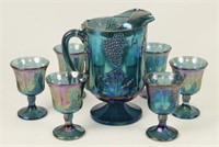 7 Pieces of Indiana Glass Blue Carnival Water Set