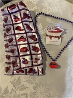 RED HAT SOCIETY SCARF, NECKLACE, AND BRACELET