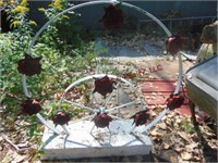 Wagon wheel Flower yard art (metal & concrete) -