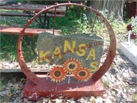 Wagon wheel Kansas Yard art (metal & concrete) -