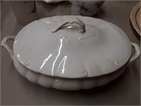PEARL WHITE VINTAGE BOWL WITH LID IS MARKED