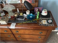 Dresser Contents - Glass Basket, Hat, Decor, Misc.