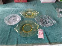 Pair of Yellow Lancaster Glass Plates + 2 Others