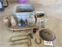 Wash Tub, Meadow Gold Milk Bottle, Enamel Ware