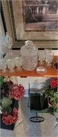 PATTERN GLASS DECANTER; GLASSES/ ICE BUCKET