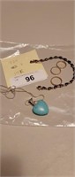 WOMENS TURQUOISE NECKLACE; WEDDING BAND MARKED