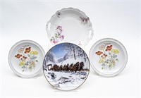 Budweiser "Winter's Day" Plate & Floral Dishes
