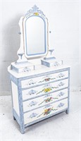 Hand-painted Antique Vanity Dresser & Mirror