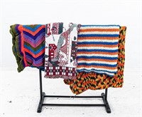 (3) Crocheted Afghans And Woven Blanket