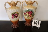 Pair of 14" Tall Antique Double Handled Vases