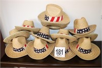 (12) Straw Hats with American Flag Type Hat Bands