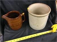 Crock With Crack & Brown Pitcher